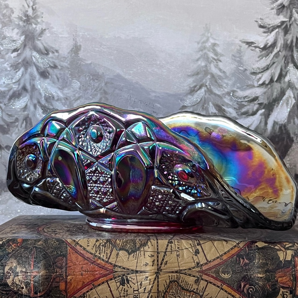 Vintage Amethyst Carnival Glass Shell Bowl | Iridescent Ruffled Centerpiece